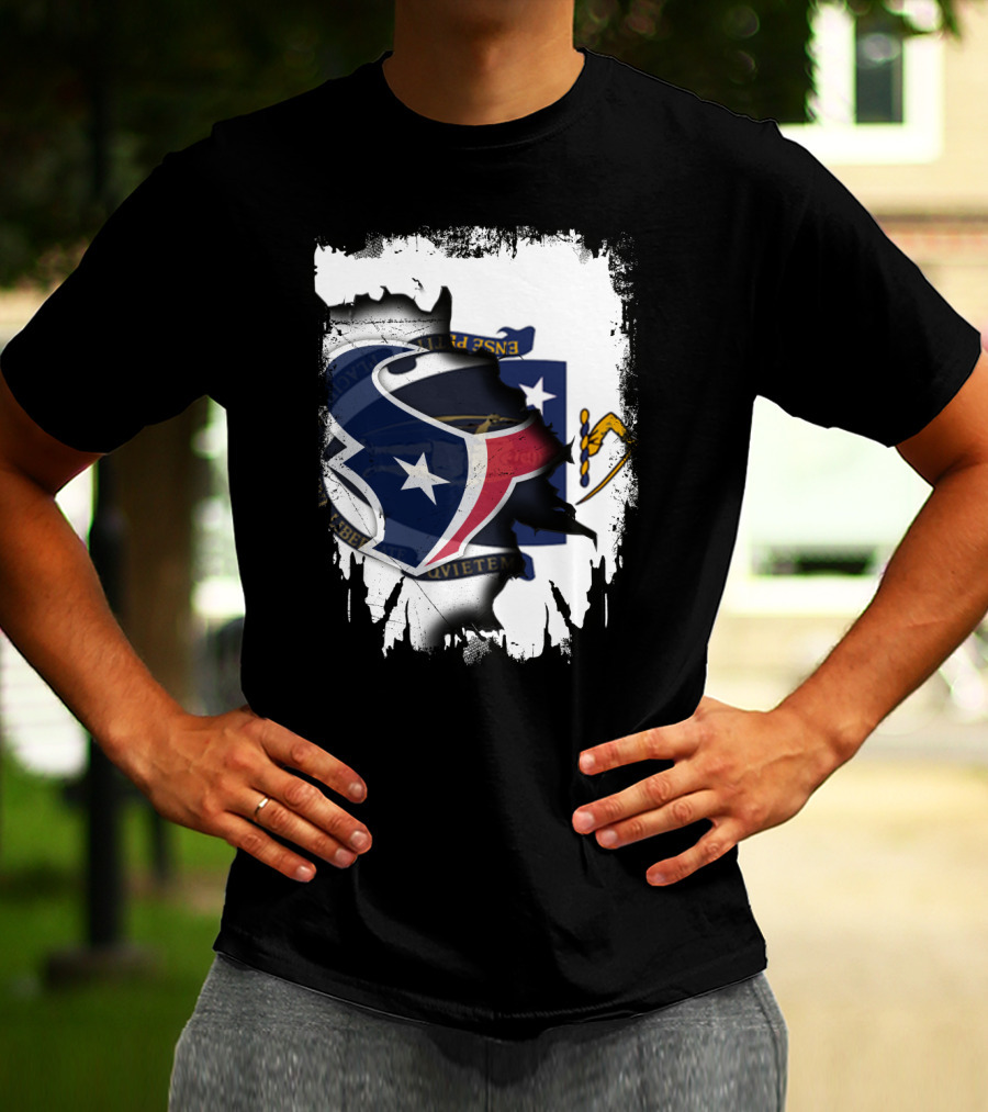 Massachusetts And Texans United With Flag And Logo Elements T-Shirt