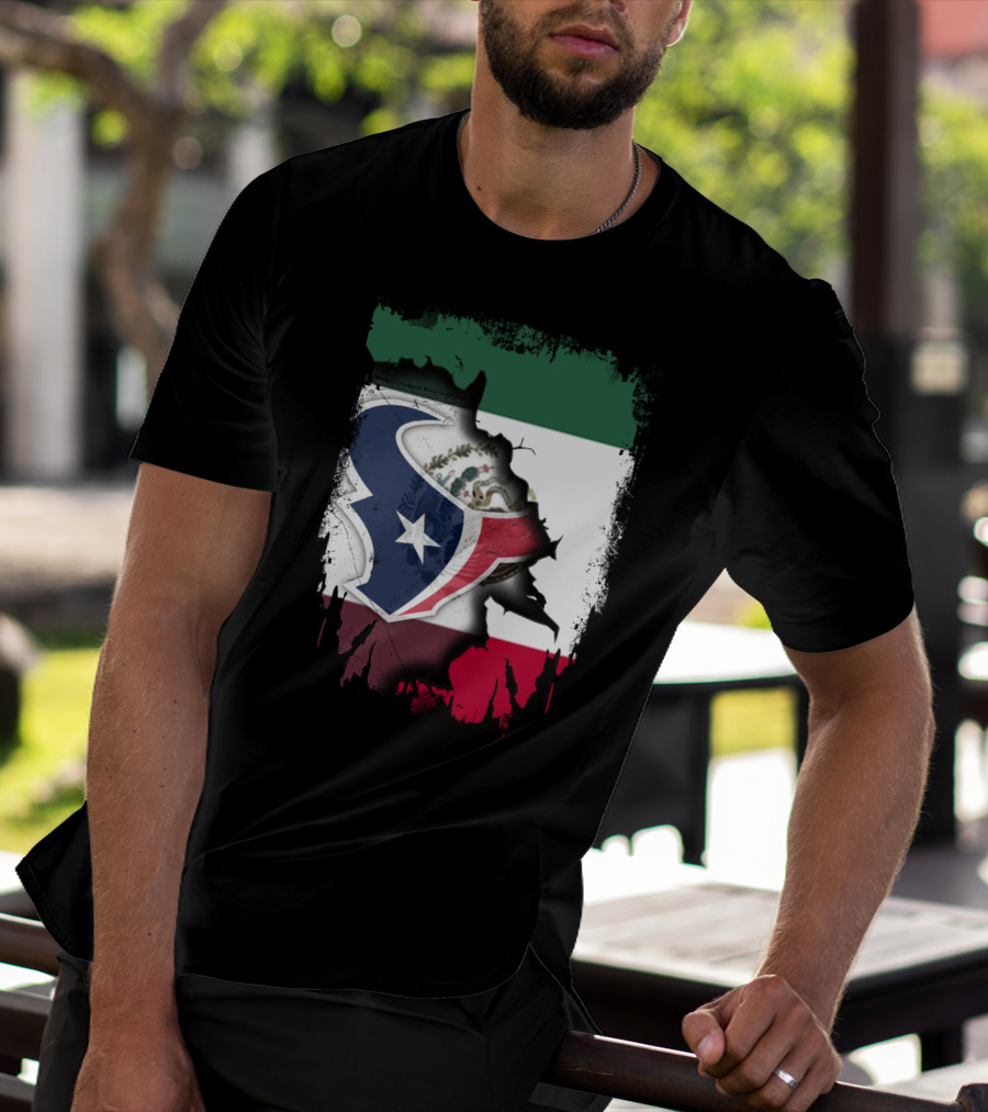Together Mexico With Texans Flag And Logo Fusion T-Shirt
