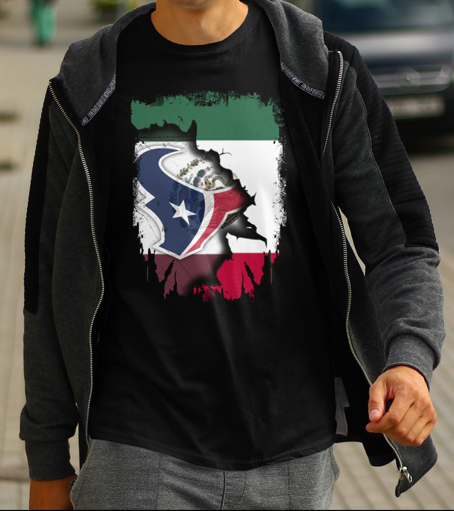 Together Mexico With Texans Flag And Logo Fusion T-Shirt