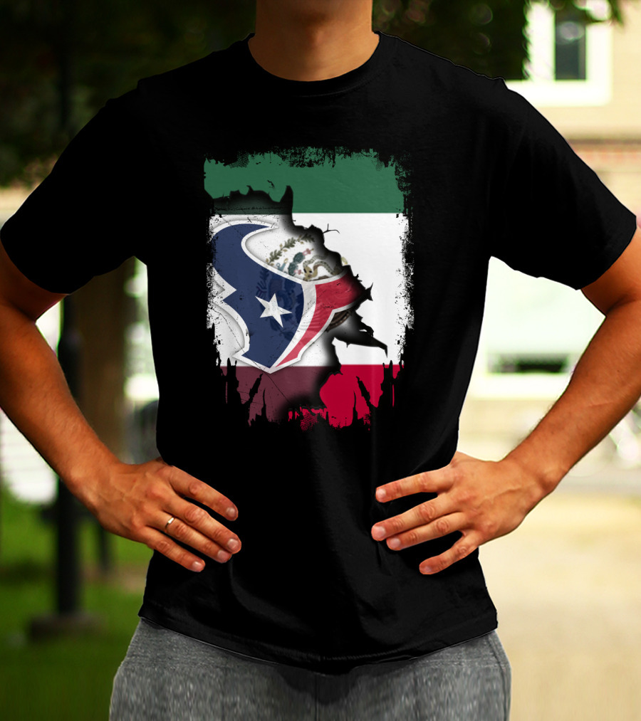 Together Mexico With Texans Flag And Logo Fusion T-Shirt