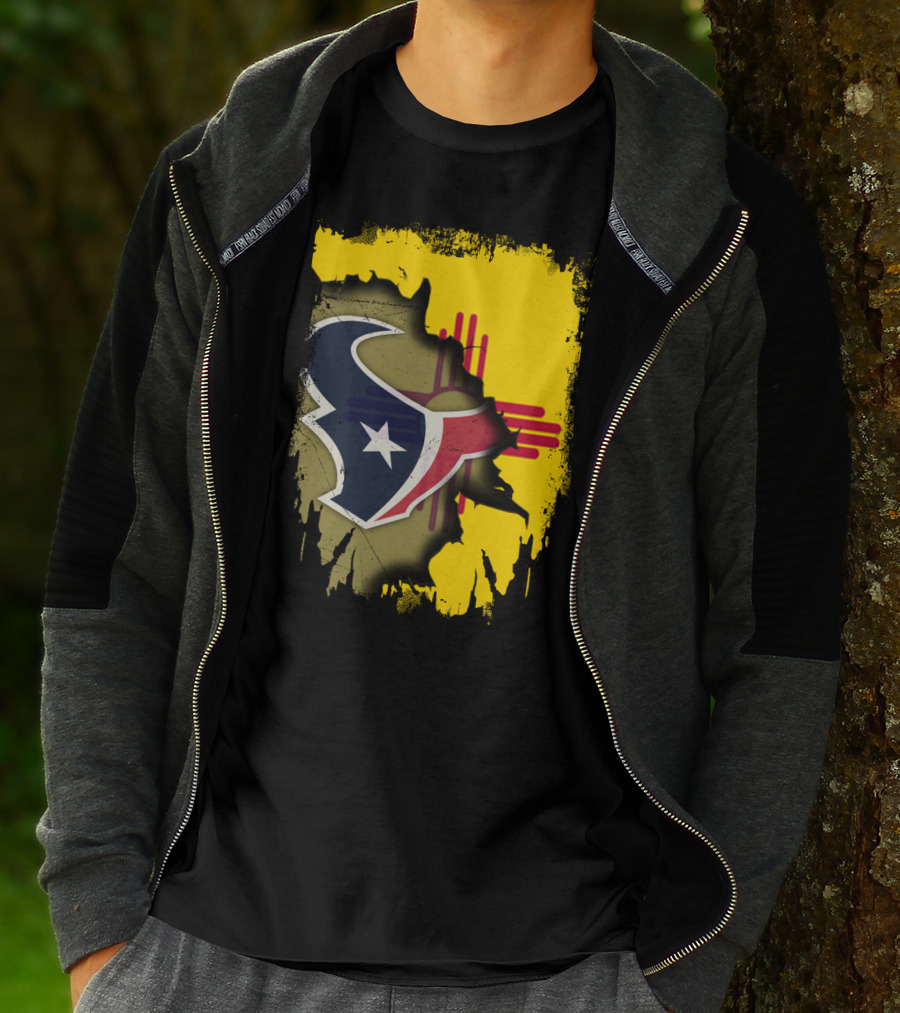 New Mexico And Texas Unite With Texans Football Logo On Zia T-Shirt