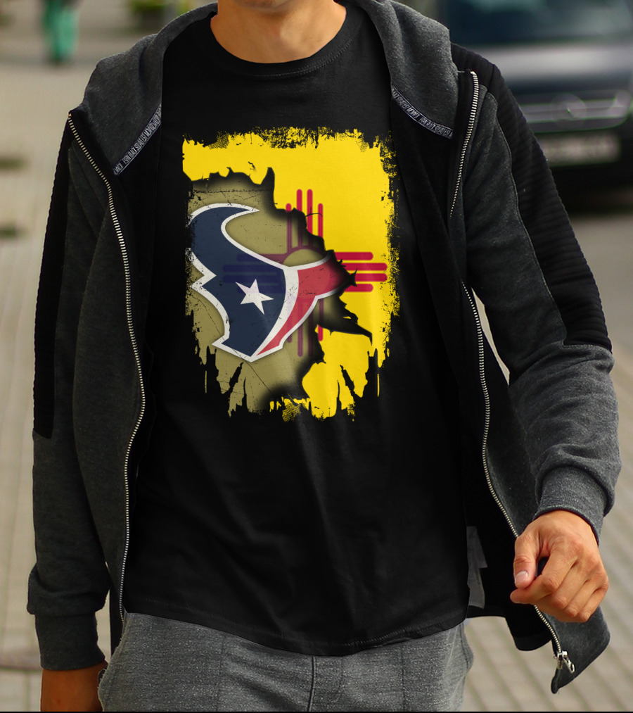 New Mexico And Texas Unite With Texans Football Logo On Zia T-Shirt