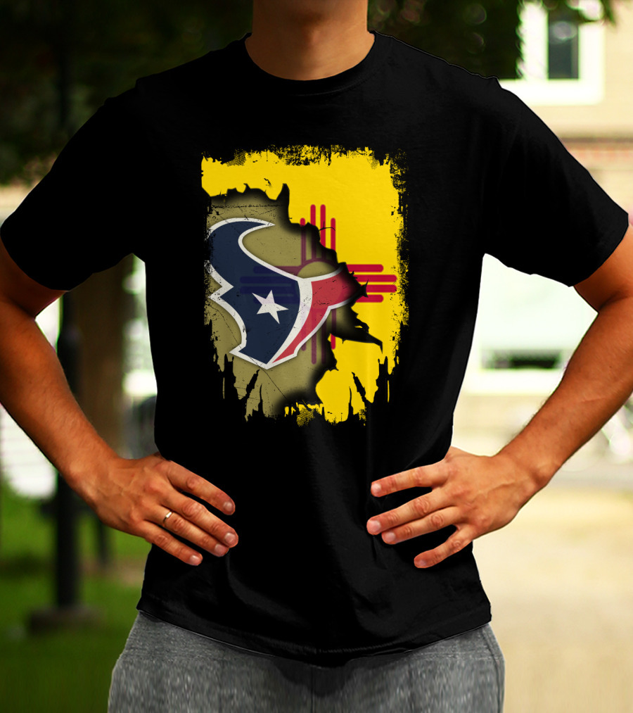 New Mexico And Texas Unite With Texans Football Logo On Zia T-Shirt