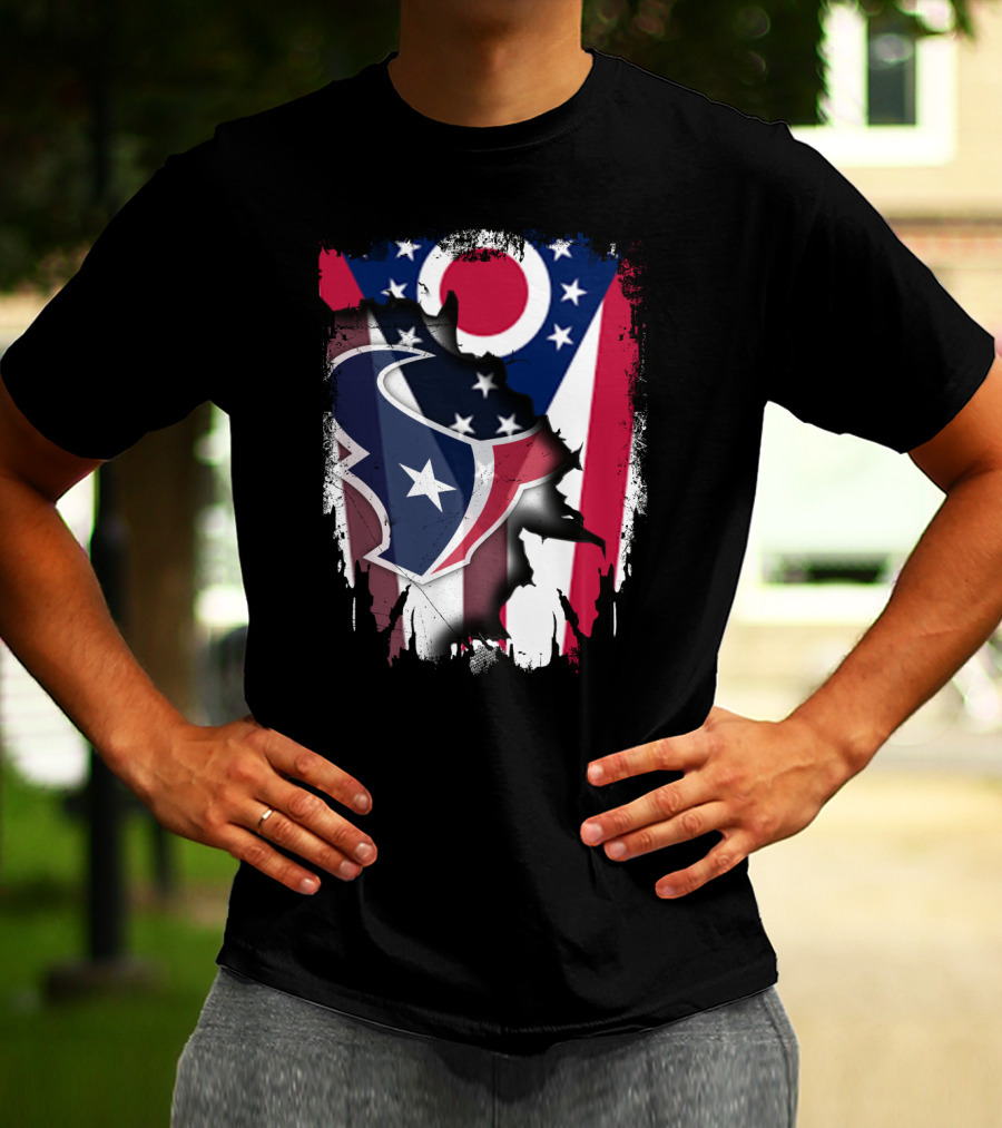 Together Ohio With Texans Flag And Texans Bull Logo Fusion T-Shirt