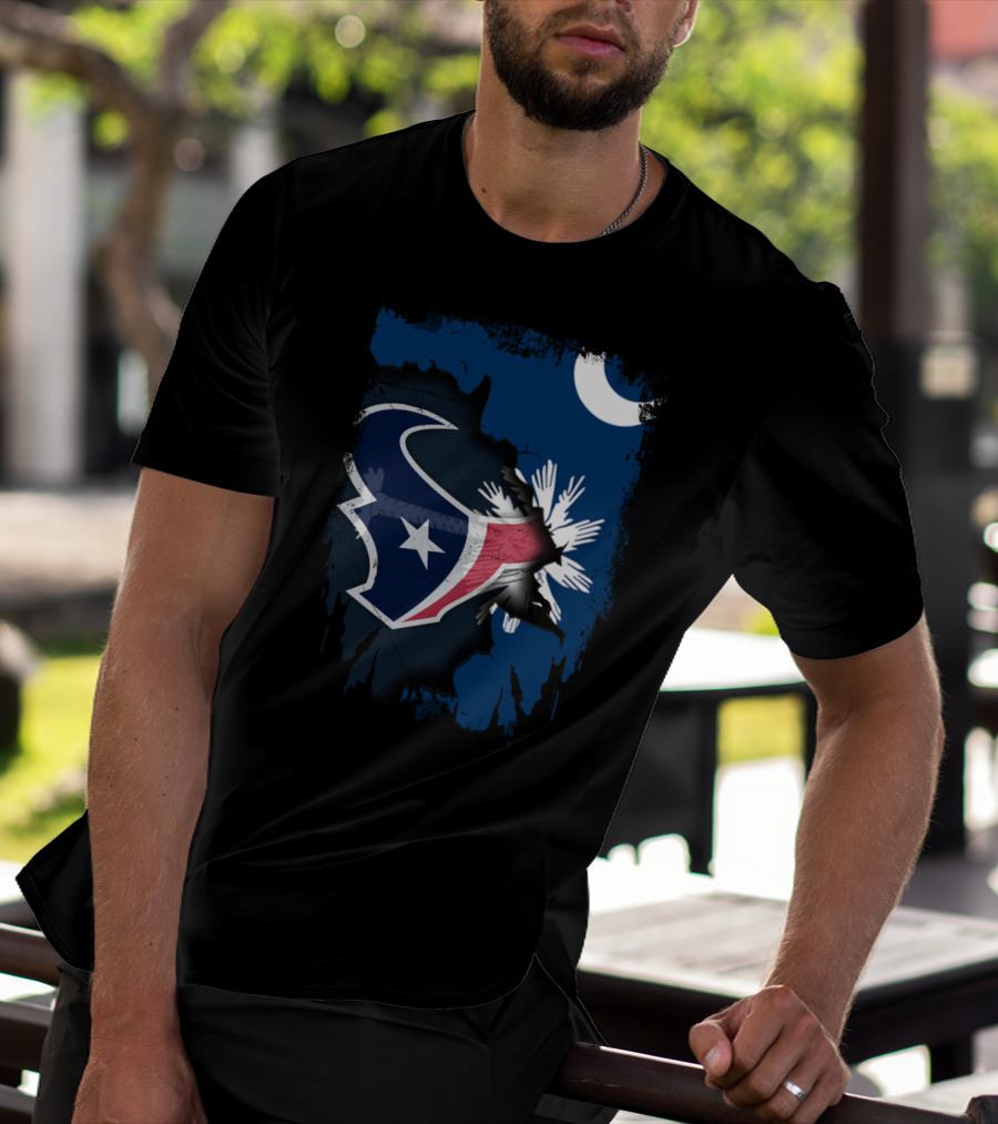 Together South Carolina With Texans Crescent And Palmetto Overlaid With Football T-Shirt