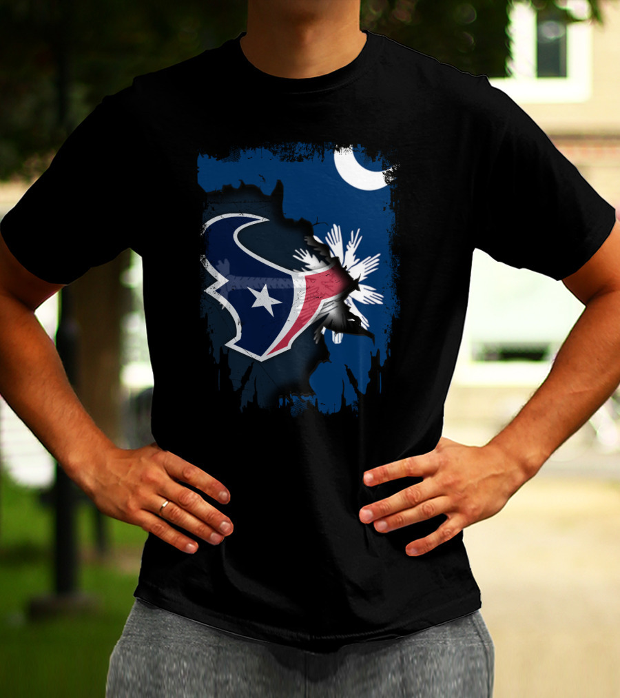 Together South Carolina With Texans Crescent And Palmetto Overlaid With Football T-Shirt