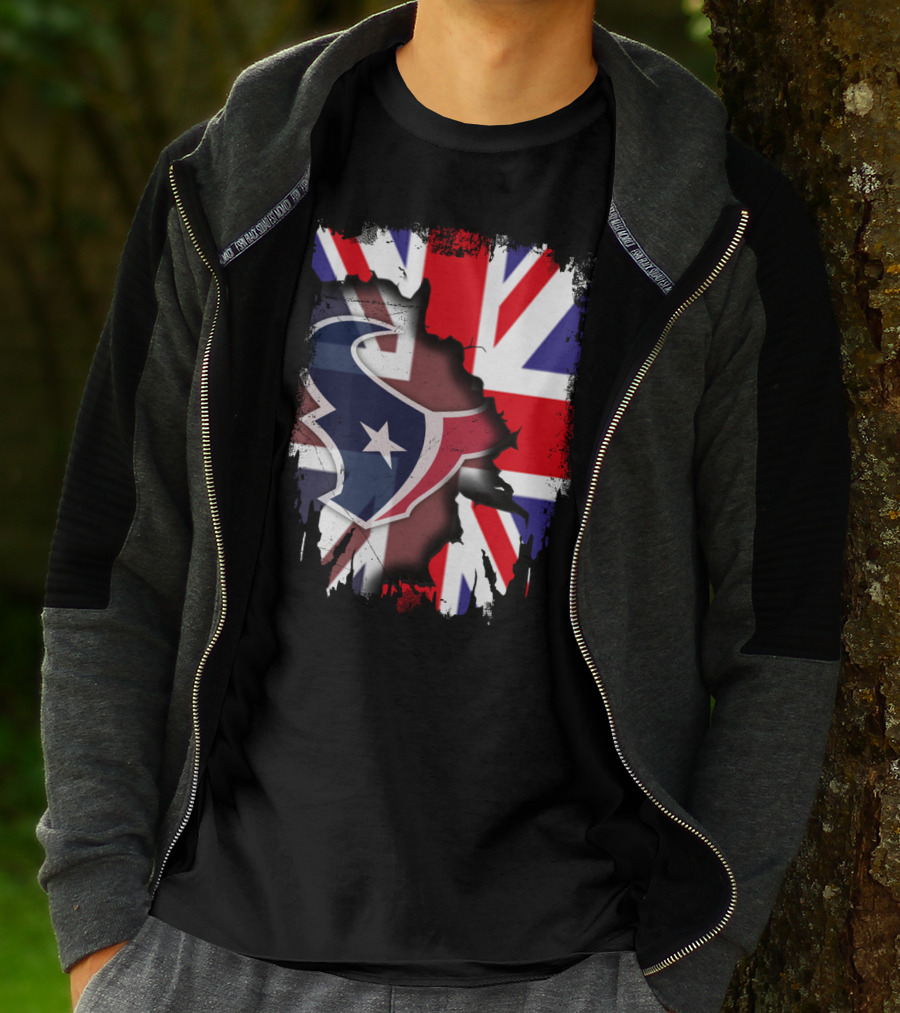 United Kingdom Flag With Texans Football Logo Fusion T-Shirt