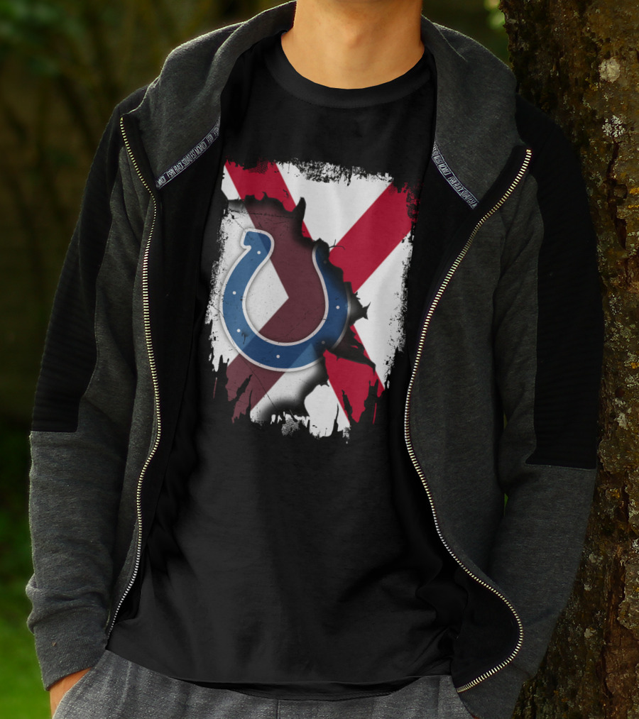 Alabama Flag With Indianapolis Colts Horseshoe T-Shirt