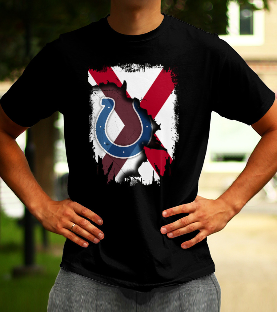 Alabama Flag With Indianapolis Colts Horseshoe T-Shirt