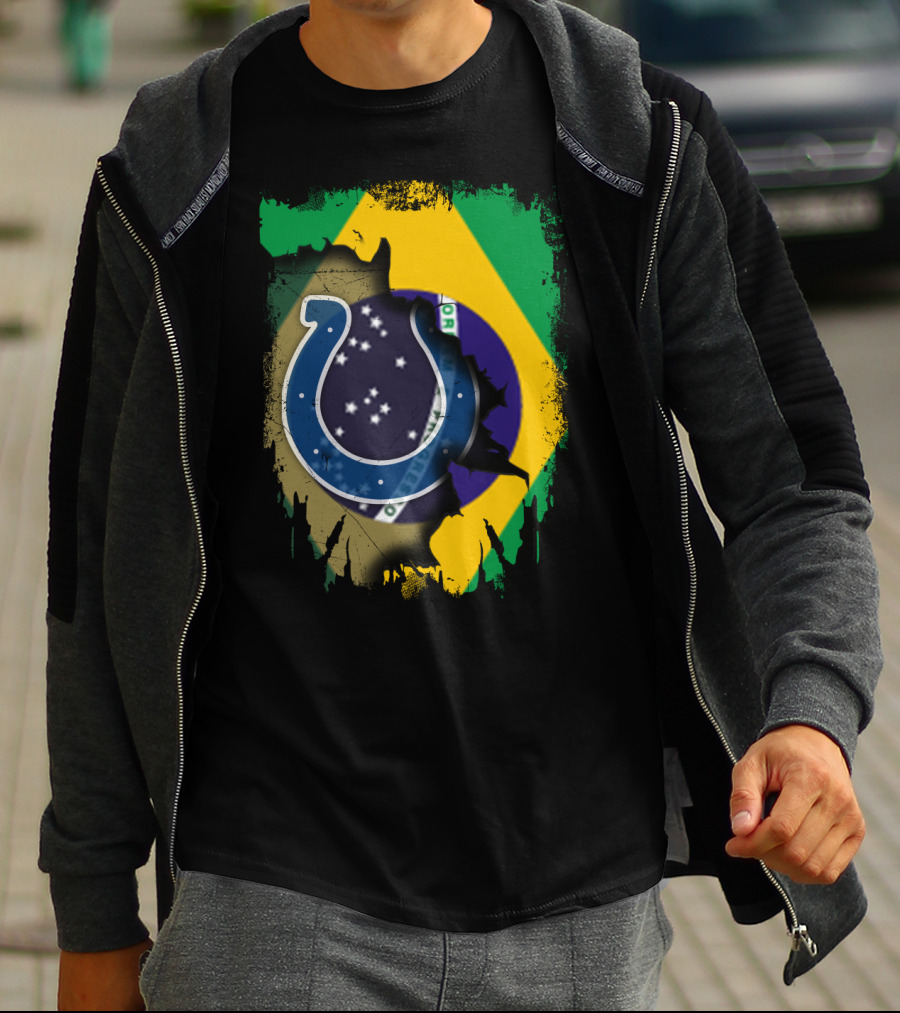 Brazil Flag With Colts Logo Fusion T-Shirt