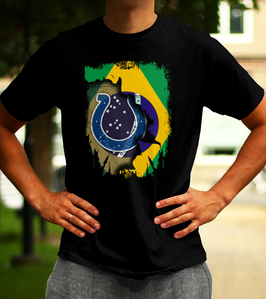 Brazil Flag With Colts Logo Fusion T-Shirt