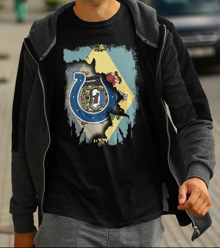 Together Delaware With Colts Horseshoe Flag Emblem T-Shirt