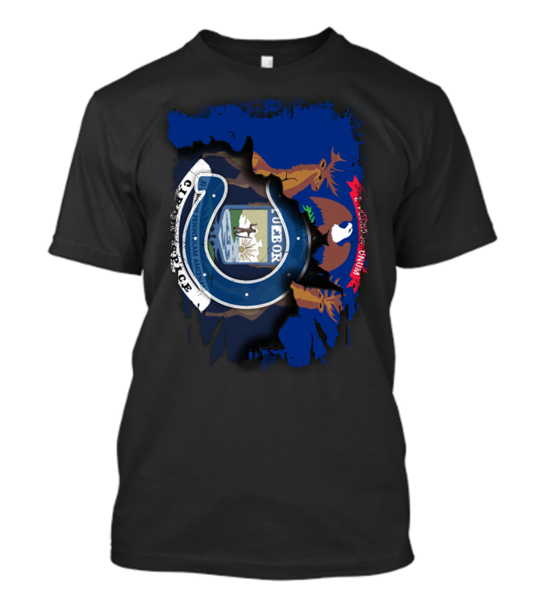 Together Michigan With Indiana Colts Horseshoe Logo And State Emblem T-Shirt
