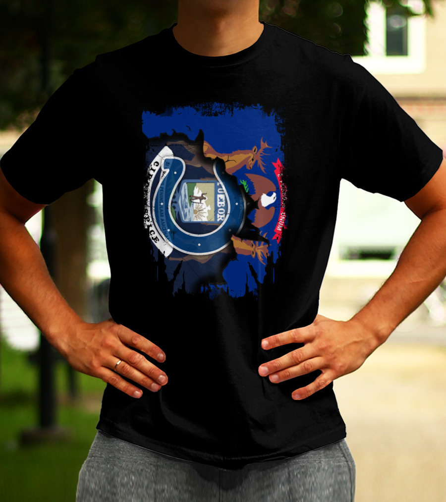 Together Michigan With Indiana Colts Horseshoe Logo And State Emblem T-Shirt
