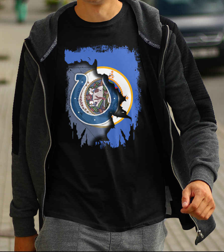 Minnesota State Flag And Indianapolis Colts Logo Overlap T-Shirt