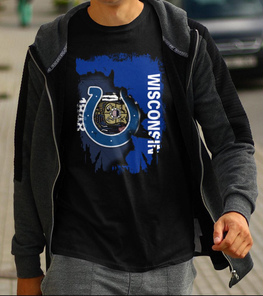 Wisconsin State Flag Colts Horseshoe Emblem T-Shirt