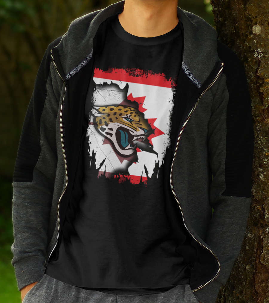 Together Canada Jaguars Emblem With Maple Leaf Backdrop T-Shirt