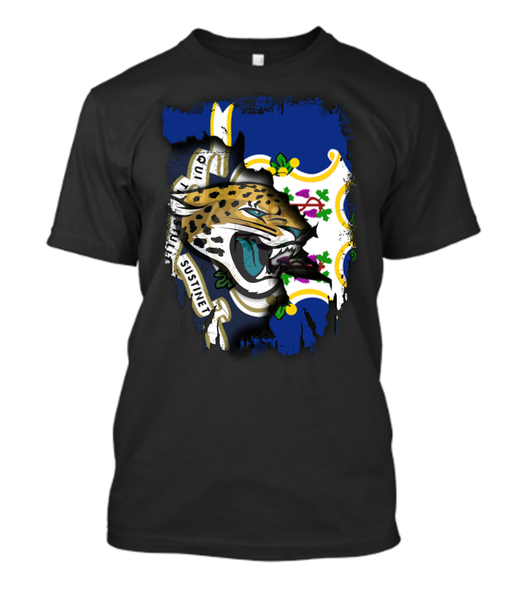 Connecticut Jaguars With Qui Transtulit Sustinet Flag Elements T-Shirt