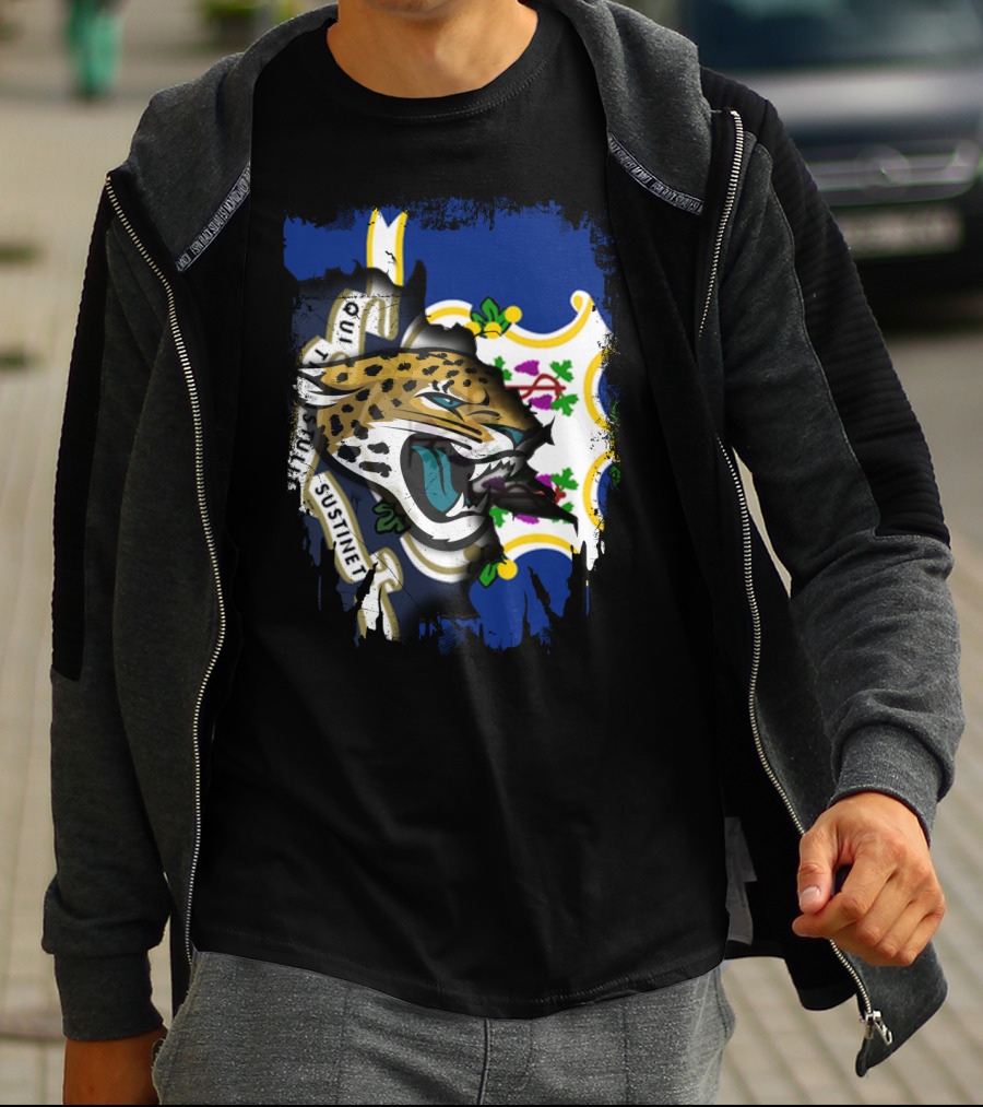 Connecticut Jaguars With Qui Transtulit Sustinet Flag Elements T-Shirt