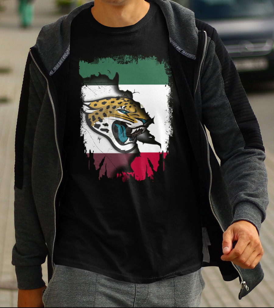 Together Mexico With Jaguars Flag And Fierce Face T-Shirt