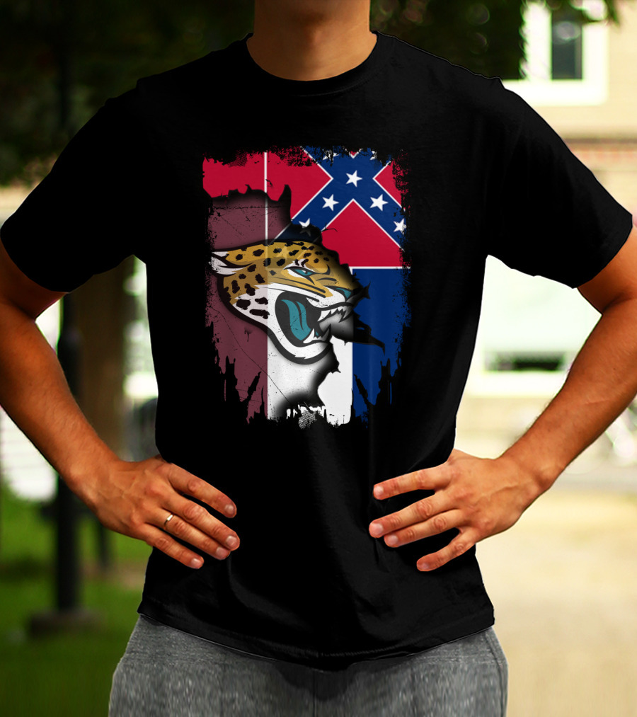 Together Mississippi With Jaguars Confederate Flag And Fierce Jaguar Head T-Shirt