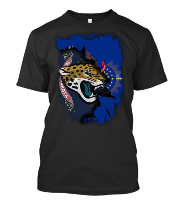 North Dakota State Flag With Jaguars Emblem Fusion T-Shirt