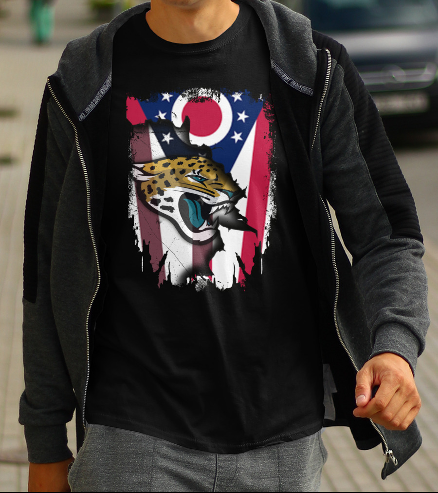 Together Ohio With Jaguars Roaring Against Ohio Flag Background T-Shirt
