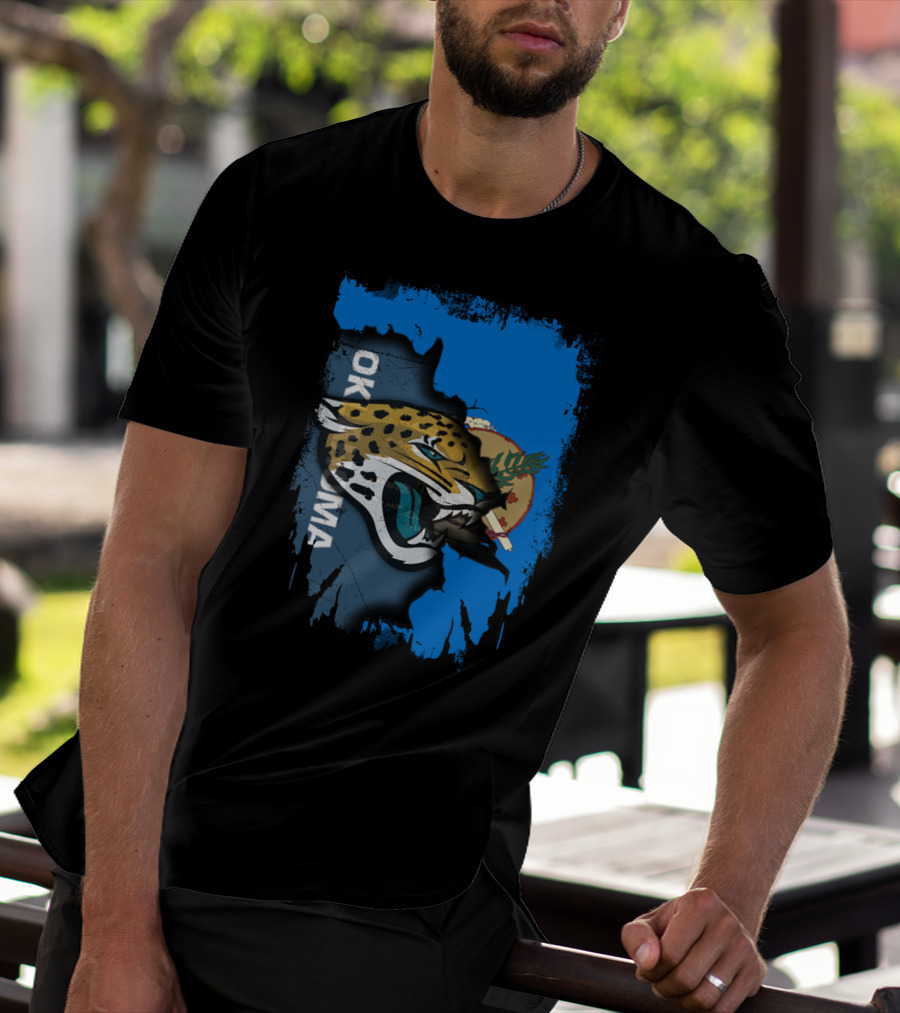 Oklahoma Jaguars With State Flag And Fierce Jaguar Head T-Shirt