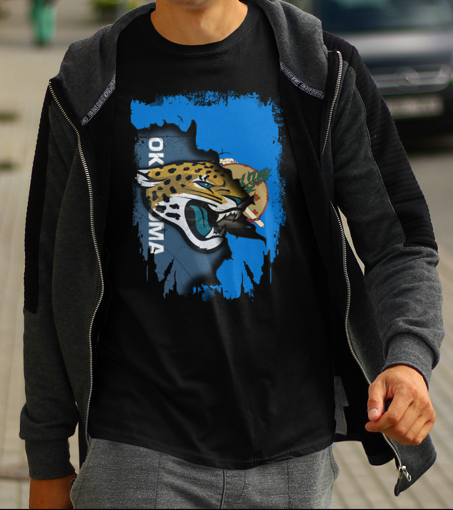 Oklahoma Jaguars With State Flag And Fierce Jaguar Head T-Shirt