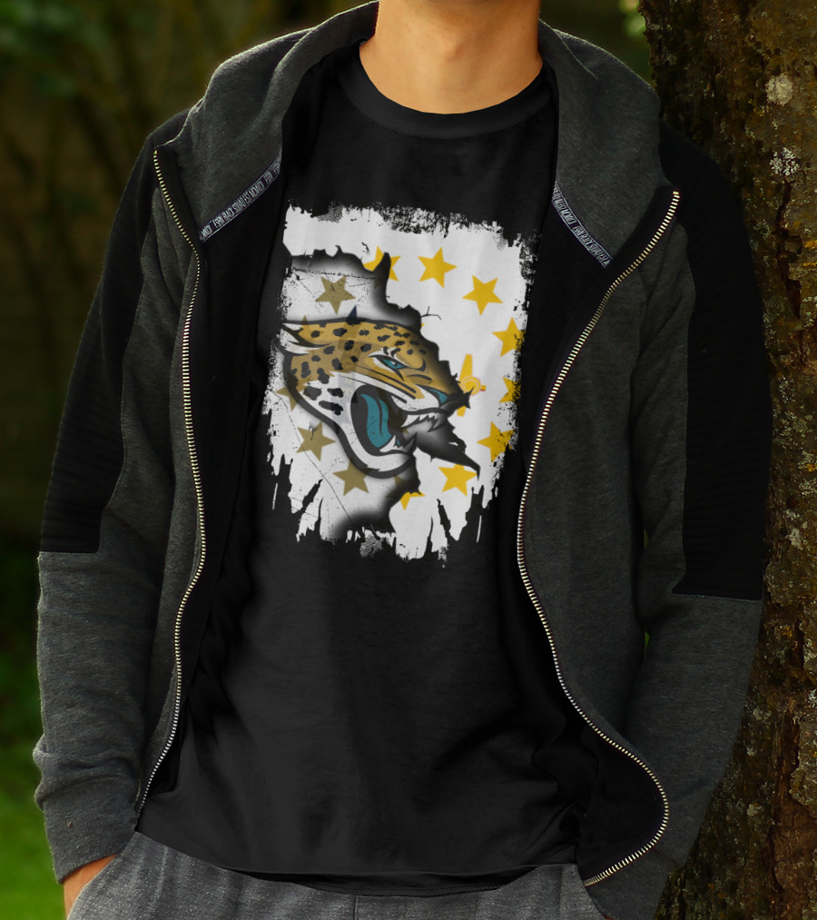 Rhode Island Star Pattern With Jaguars Roaring Together T-Shirt
