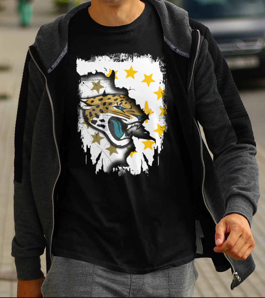 Rhode Island Star Pattern With Jaguars Roaring Together T-Shirt