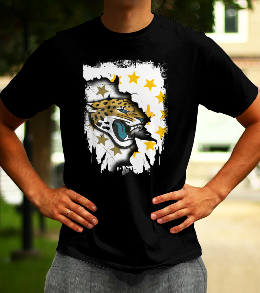 Rhode Island Star Pattern With Jaguars Roaring Together T-Shirt