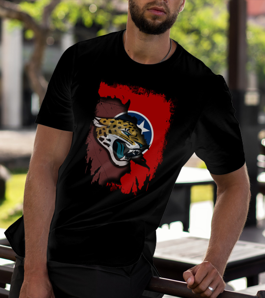 Tennessee State Flag With Jacksonville Jaguars Logo Fusion T-Shirt