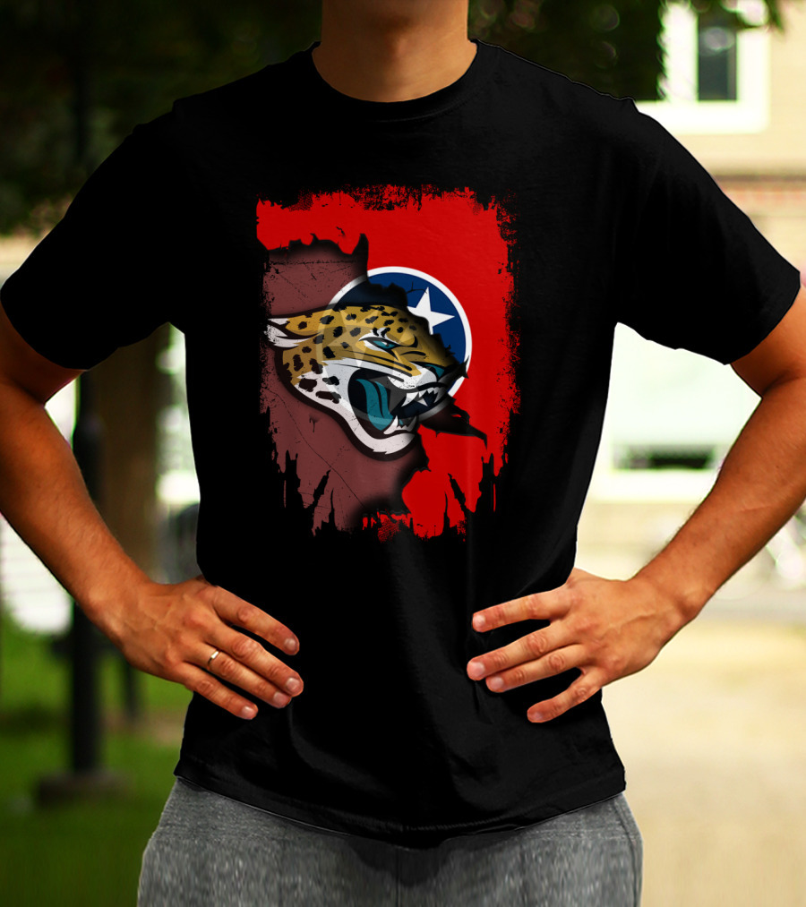 Tennessee State Flag With Jacksonville Jaguars Logo Fusion T-Shirt