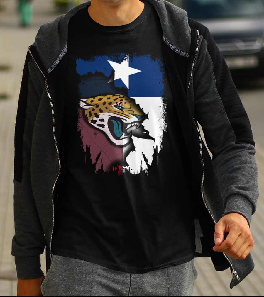 Texas Flag With Fierce Jaguar Face T-Shirt