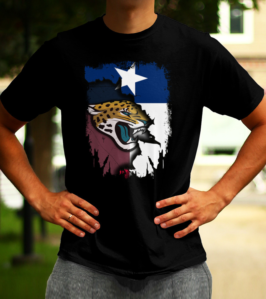 Texas Flag With Fierce Jaguar Face T-Shirt