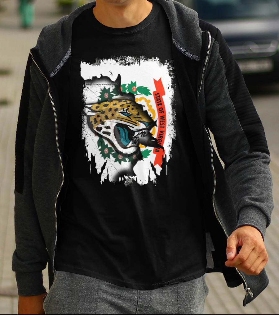 State Of West Virginia With Jaguars Emblem Overlay T-Shirt