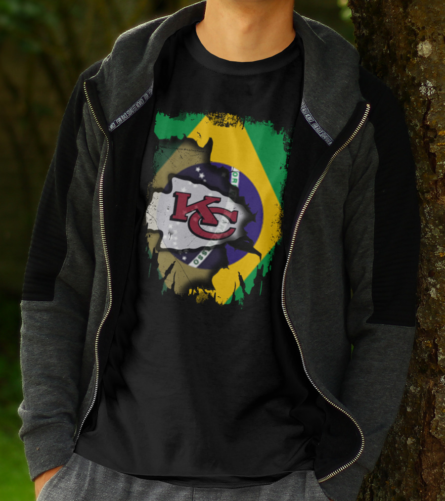 Brazilian Flag With Kansas City Chiefs Logo Fusion T-Shirt