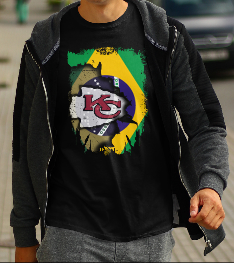 Brazilian Flag With Kansas City Chiefs Logo Fusion T-Shirt