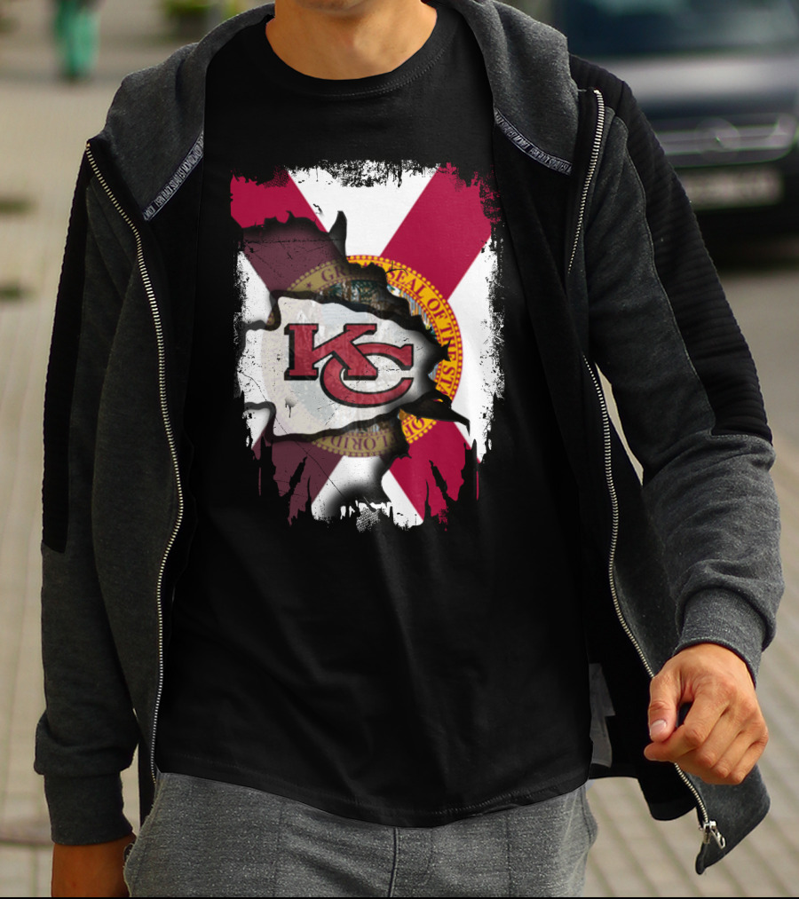 Florida State Flag With KC Chiefs Logo Integration T-Shirt