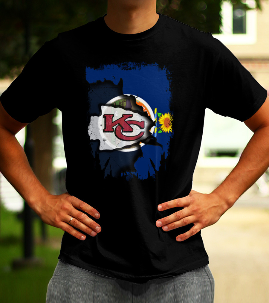 Kansas Chiefs KC Logo With State Flag And Sunflower T-Shirt