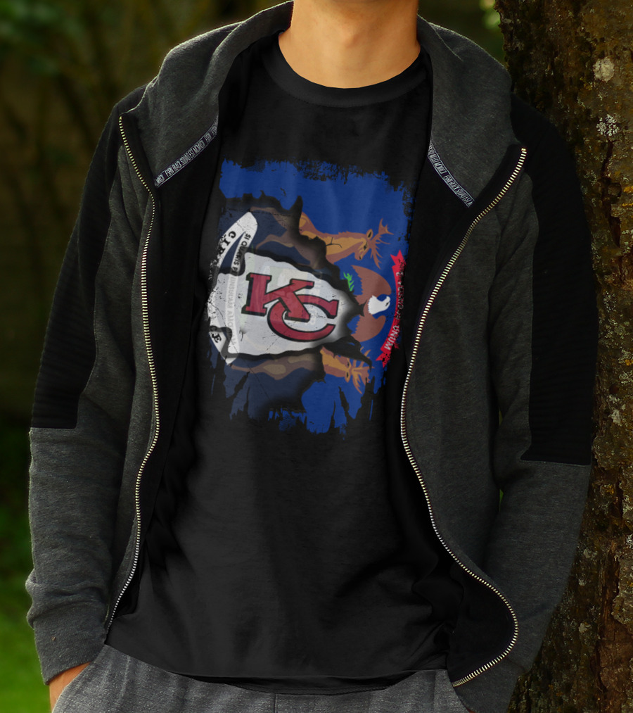 Michigan Flag And Kansas City Chiefs Logo Fusion T-Shirt