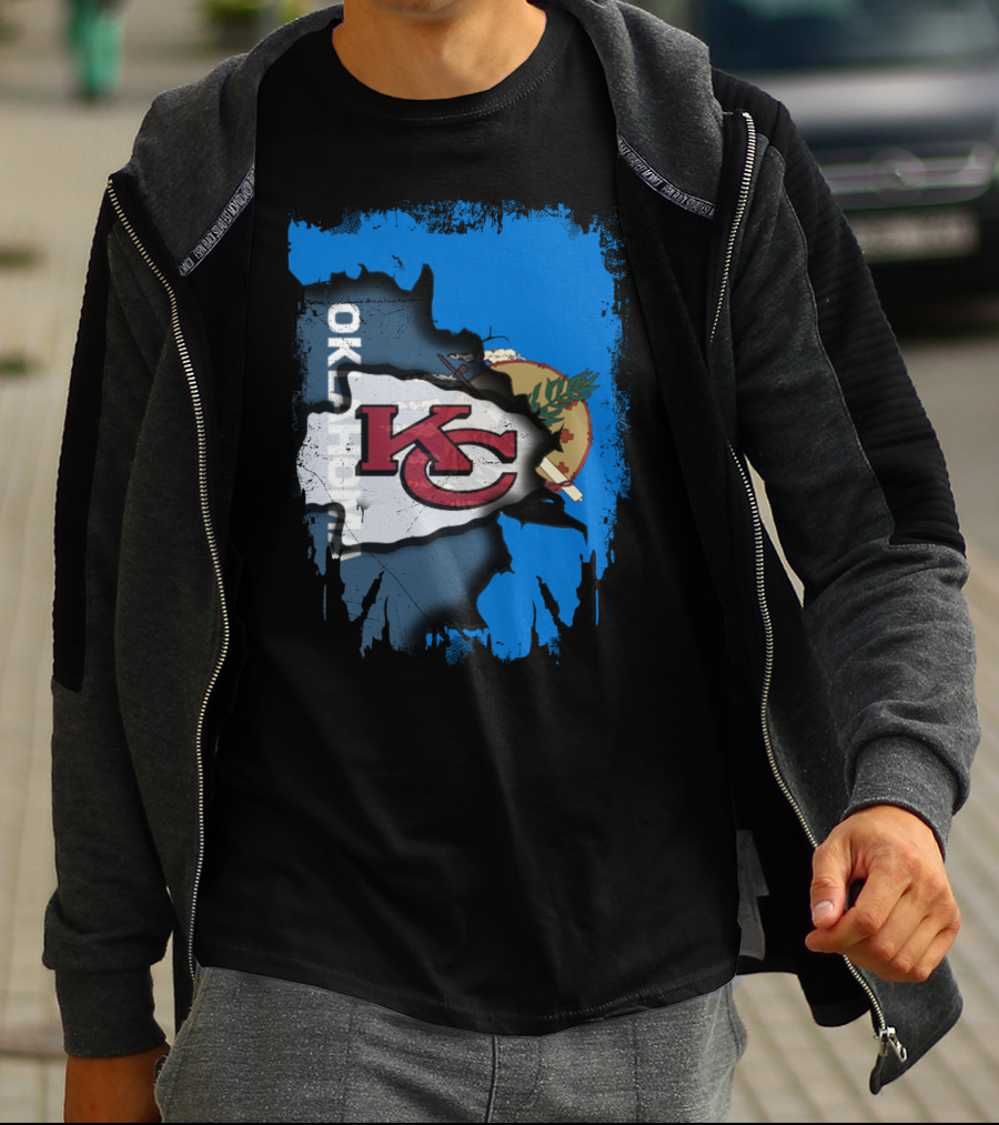 Oklahoma Chiefs Unity KC Logo With State Flag T-Shirt