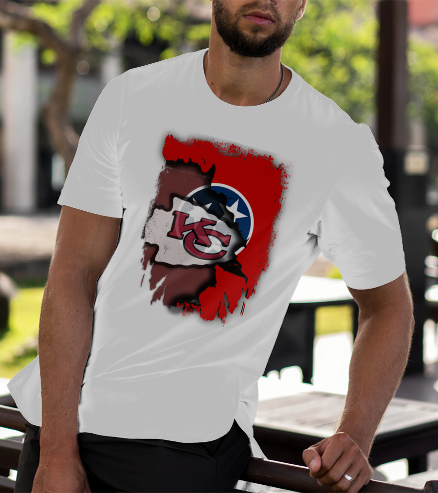 Kansas City Chiefs Tennessee Flag Torn Abstract Fusion T-Shirt