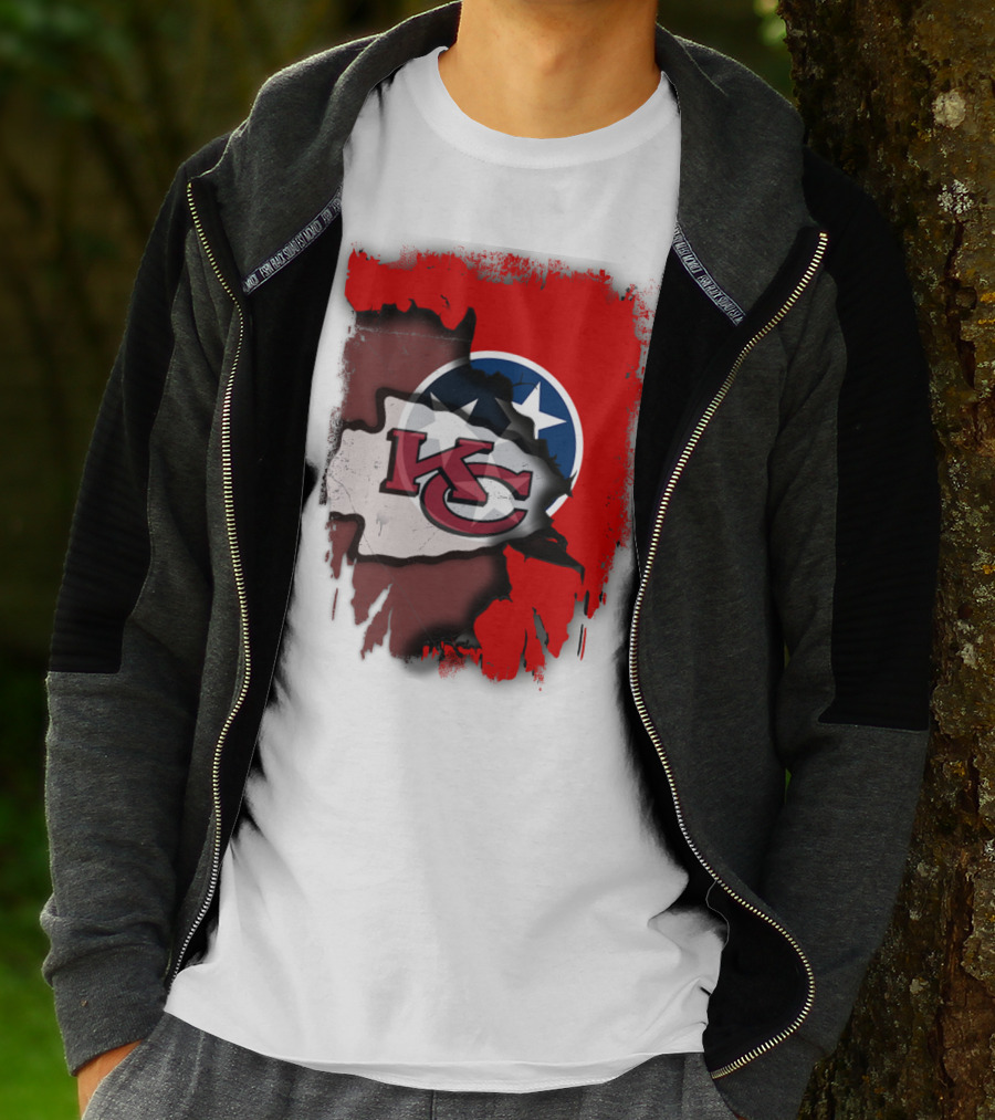 Kansas City Chiefs Tennessee Flag Torn Abstract Fusion T-Shirt