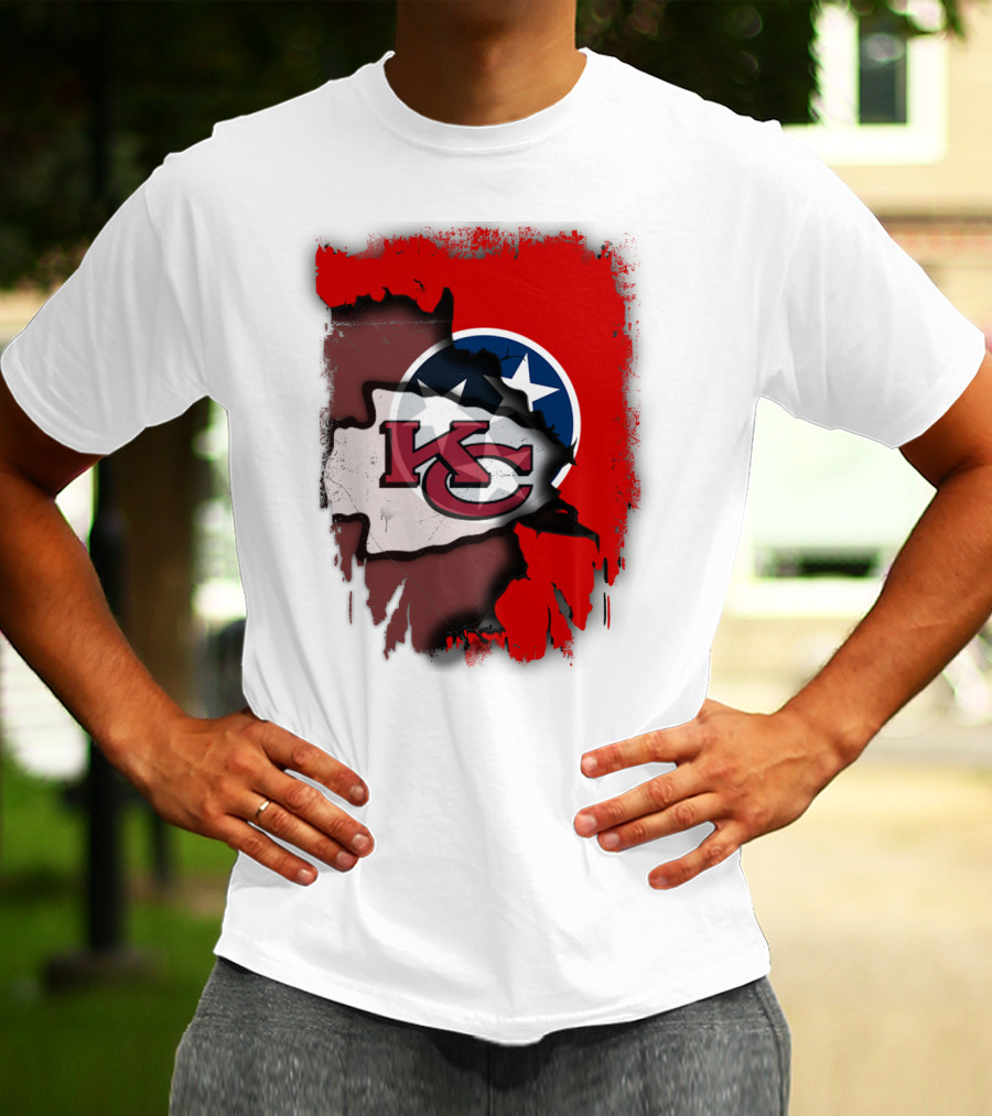 Kansas City Chiefs Tennessee Flag Torn Abstract Fusion T-Shirt