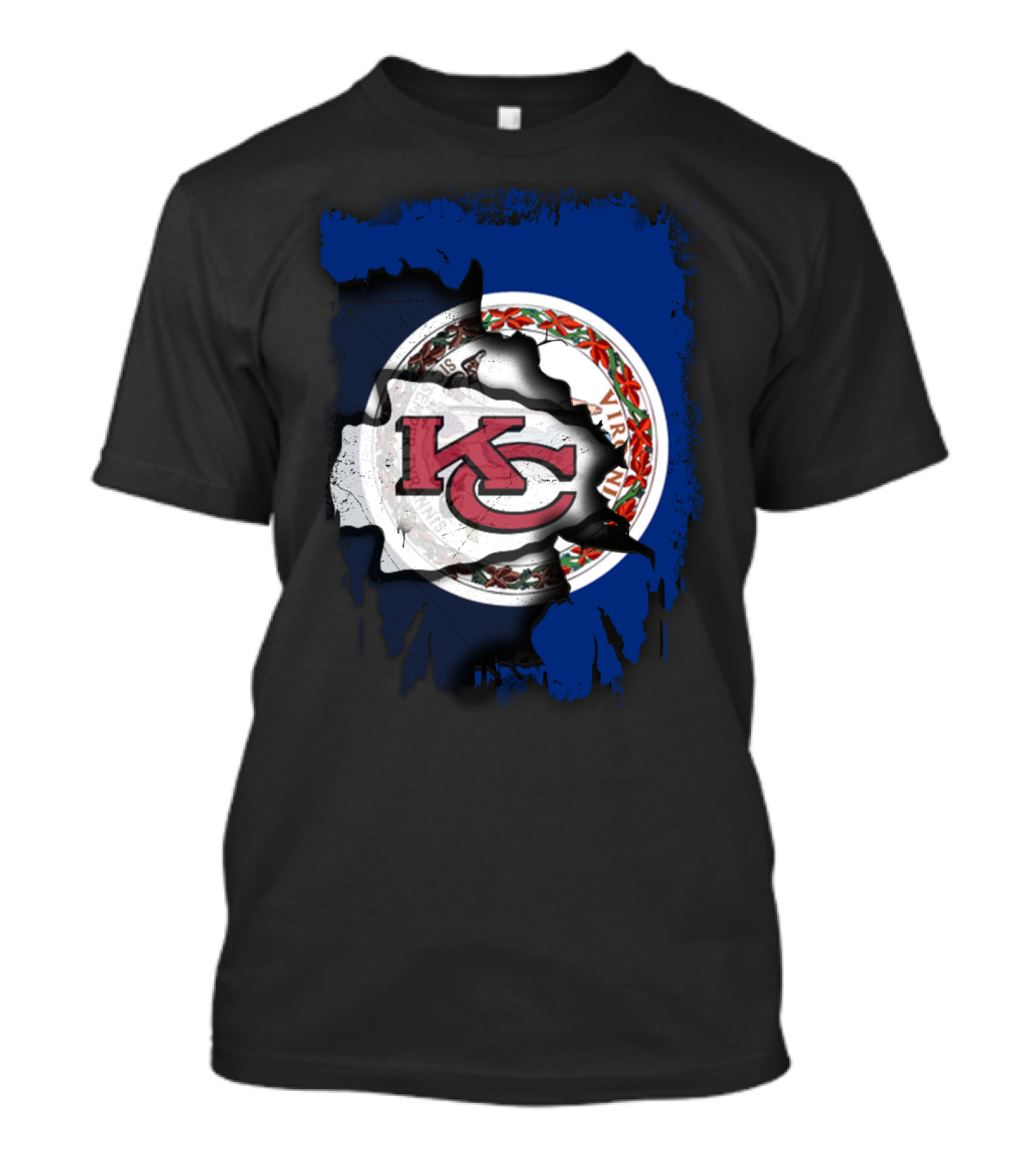 Virginia State Flag With KC Chiefs Logo Fusion T-Shirt