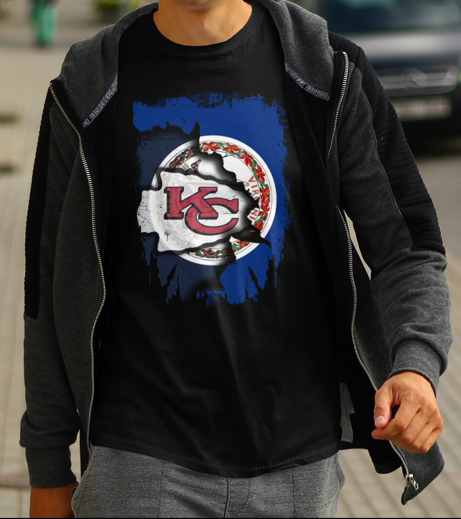 Virginia State Flag With KC Chiefs Logo Fusion T-Shirt