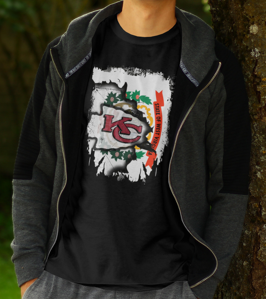 State Of West Virginia Torn KC Chiefs Logo Chiefs Fans T-Shirt