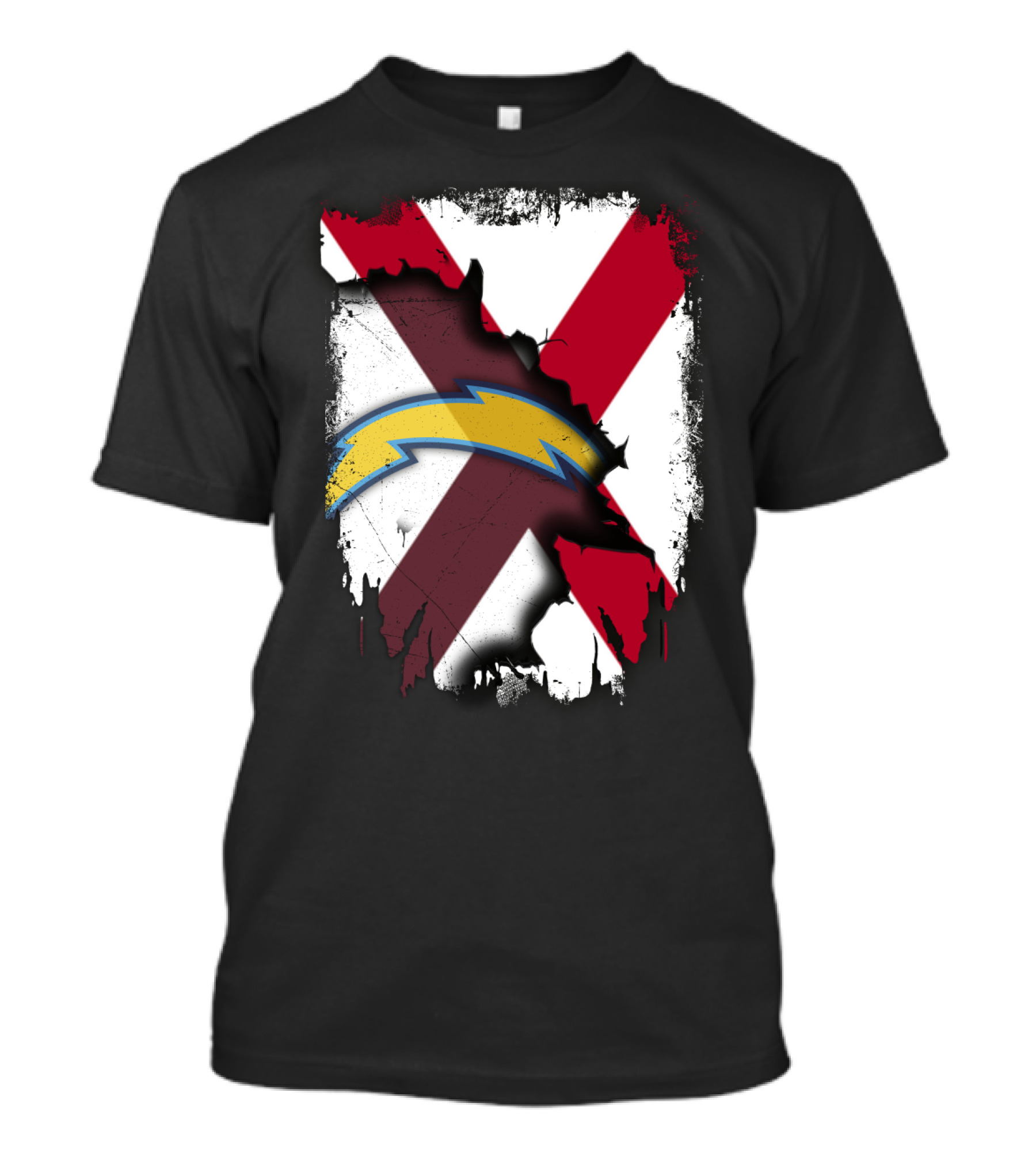 Together Alabama With Chargers Bolt Over Cross Flag T-Shirt